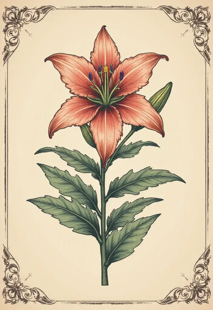 50 Stargazer Lily Tattoos with Elegant and Symbolic Designs 19 50 Stargazer Lily Tattoos with Elegant and Symbolic Designs - 19. Vintage Style Tattoo