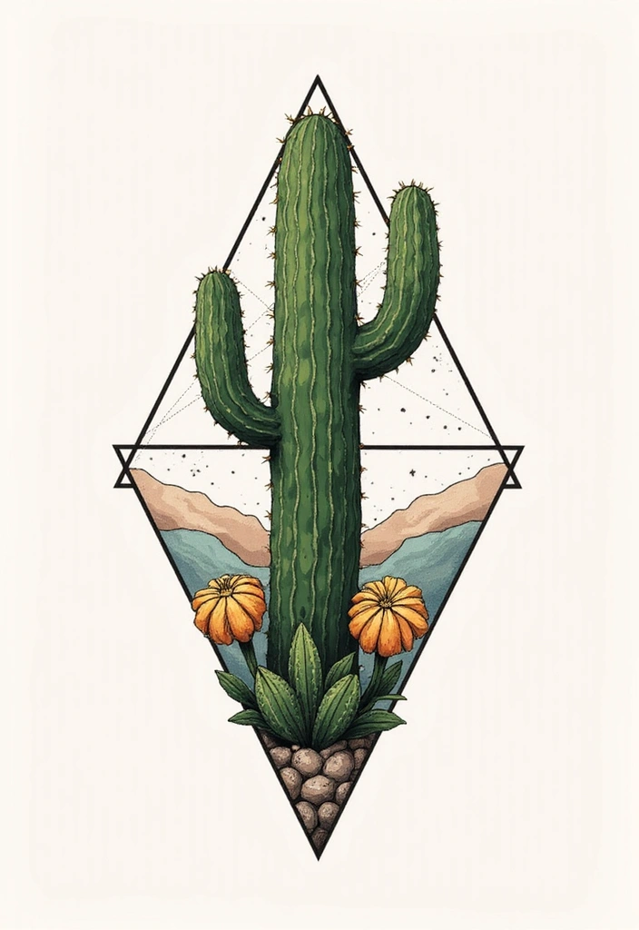 50 Cactus Tattoo Ideas with Minimalist and Symbolic Styles 19 50 Cactus Tattoo Ideas with Minimalist and Symbolic Styles - 19. Cactus Triangles