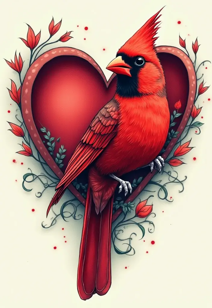 50 Cardinal Tattoo Ideas with Symbolism and Beautiful Designs - 19. Cardinal in a Heart