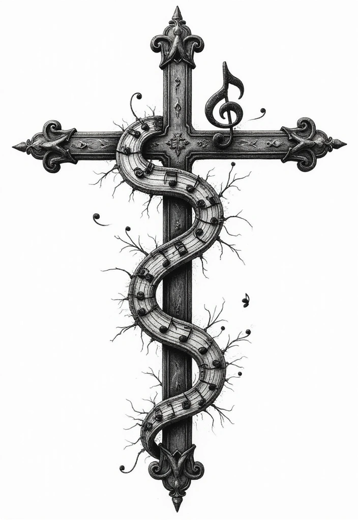50 Cross Tattoo Meaning Inspirations and Symbolism Explained - 19. The Cross and Music Notes: Rhythm of Faith