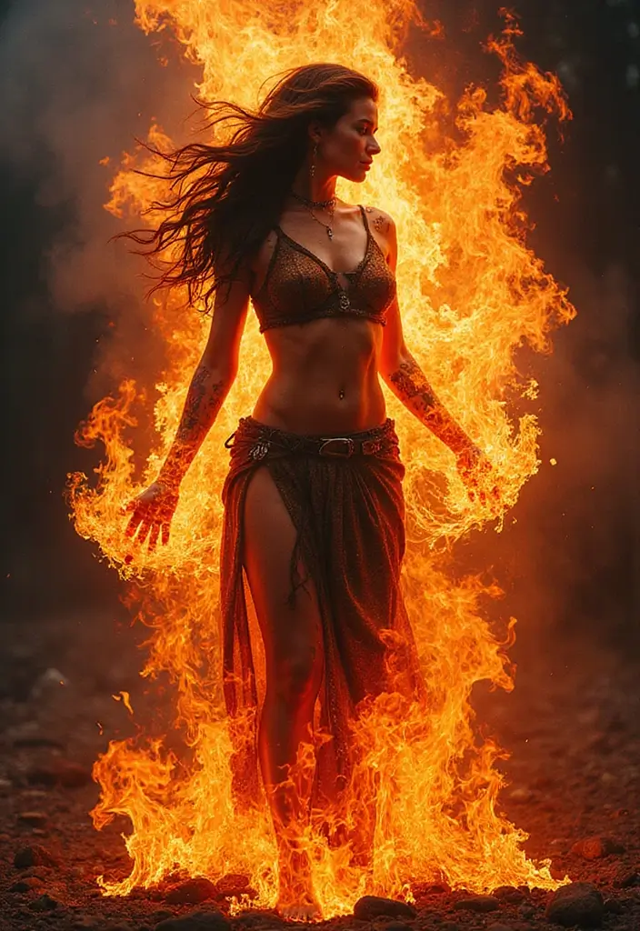 30 Fire Tattoos with Bold and Striking Designs 19 30 Fire Tattoos with Bold and Striking Designs - 19. Fire Goddess: Feminine Power
