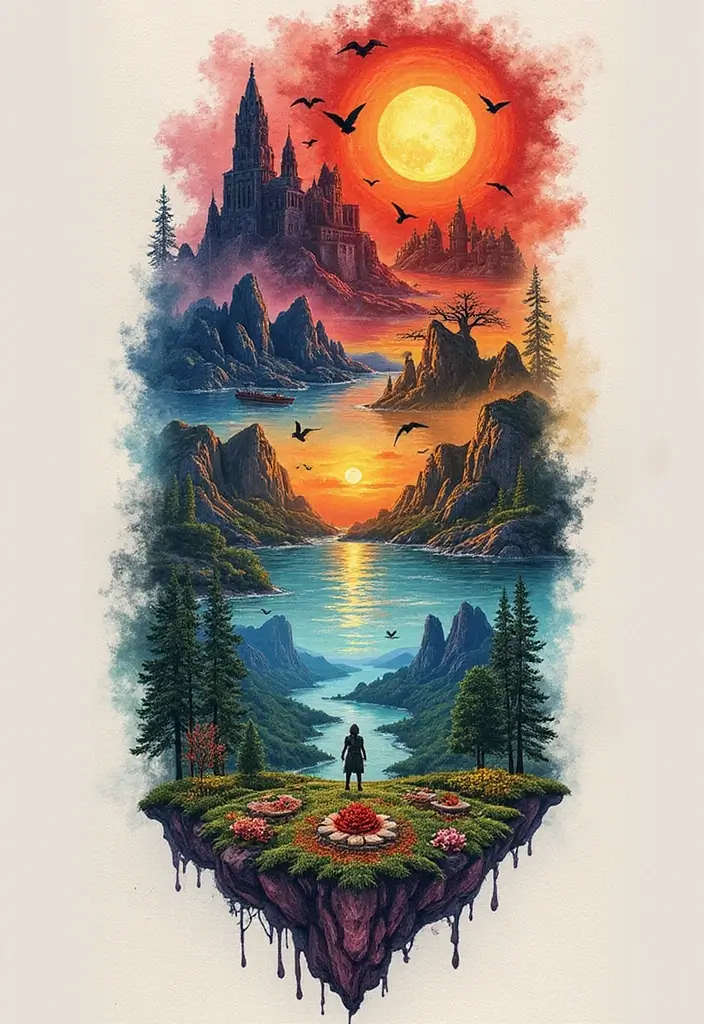 50 God of War Tattoo Ideas for True Fans of the Game - 19. The Colorful Realms