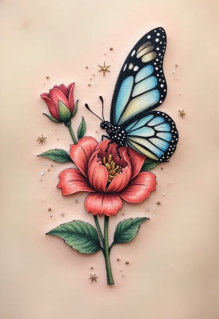 50 Half Butterfly Half Flower Tattoo Designs and Inspirations - 19. Whimsical Fairy Tale