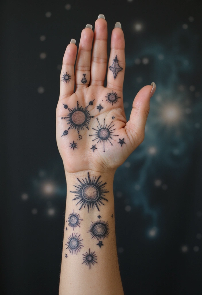 50 Beautiful Hand Tattoos for Women with Unique Design Ideas 19 50 Beautiful Hand Tattoos for Women with Unique Design Ideas - 19. Celestial Bodies