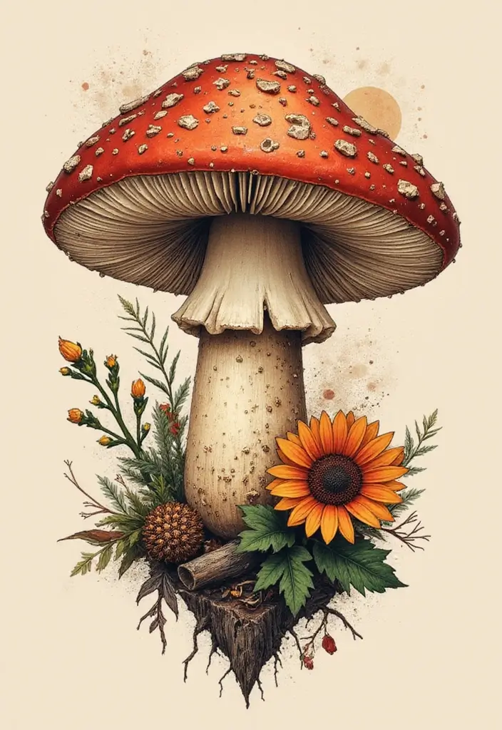 50 Unique Mushroom Tattoo Ideas That'll Leave You Inspired and Curious About Their Symbolism! 19 50 Unique Mushroom Tattoo Ideas That'll Leave You Inspired and Curious About Their Symbolism! - 19. Symbolic Mushroom Designs