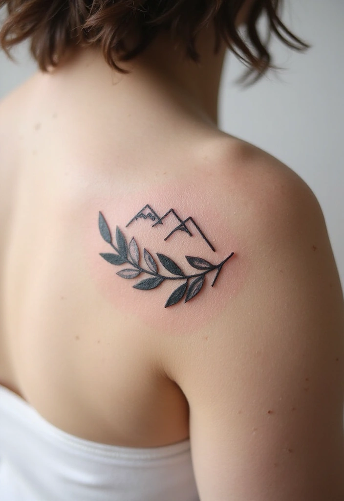 30 Olive Branch Tattoo Meaning and Design Inspirations - 19. Olive Branch with Mountains