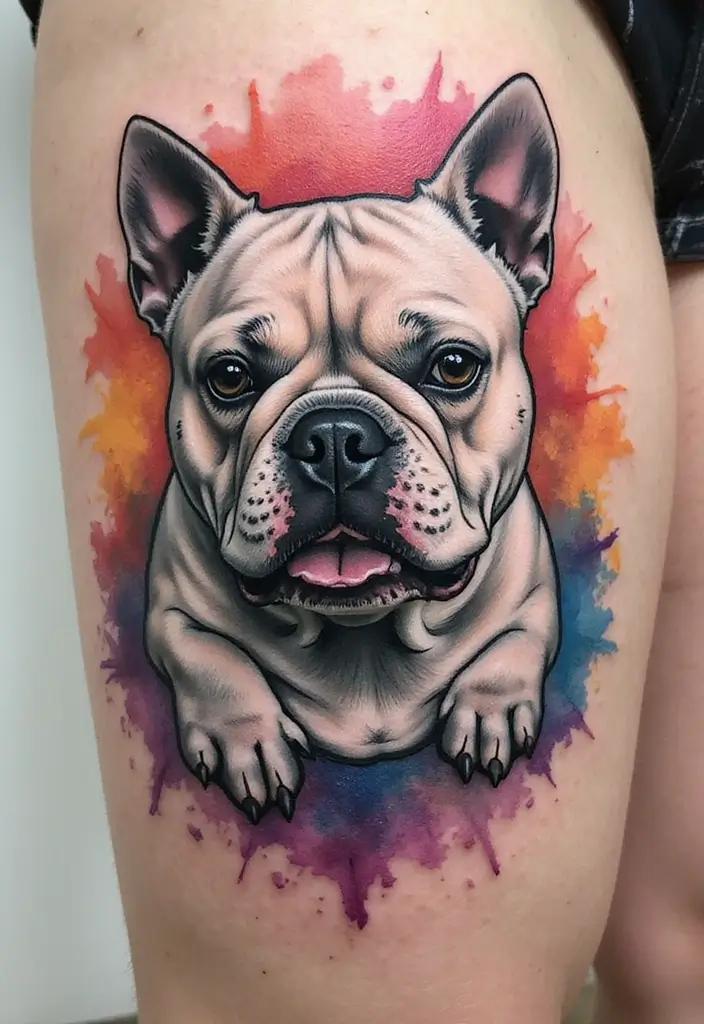 30 Realistic English and French Bulldog Tattoos You’ll Love - 19. Bulldog with Custom Elements