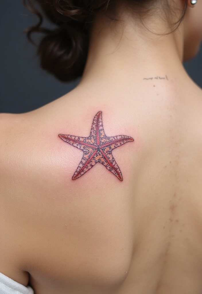 30 Simple Starfish Tattoo Ideas with Minimalist Symbolism 19 30 Simple Starfish Tattoo Ideas with Minimalist Symbolism - 19. Starfish on the Shoulder