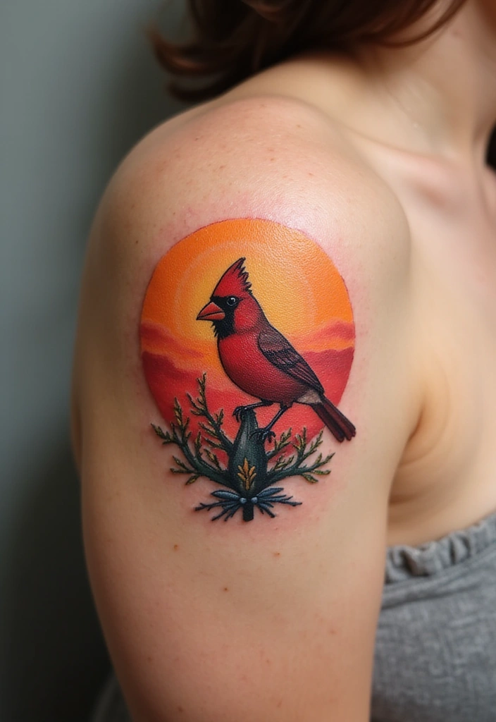 30 Small Cardinal Tattoos for Unique Inspiration 19 30 Small Cardinal Tattoos for Unique Inspiration - 19. Sun and Cardinal