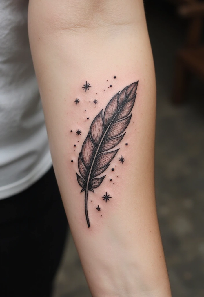 50 Star Tattoo Meaning Ideas and Symbolism Explained! - 19. Star and Feather Tattoos