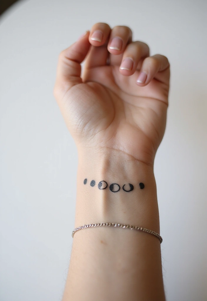 30 Wrist Tattoo Ideas for Women That Are Subtle and Stunning 19 30 Wrist Tattoo Ideas for Women That Are Subtle and Stunning - 19. Small Moon Phase