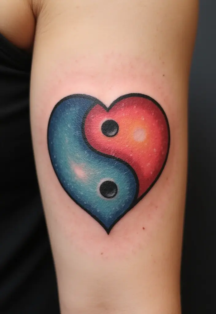 50 Yin Yang Tattoo Ideas with Balance and Harmony Symbolism - 19. Yin Yang with Heart