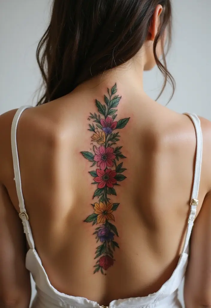 50 Baddie Women’s Spine Tattoos That Look Absolutely Stunning - 1. Floral Elegance