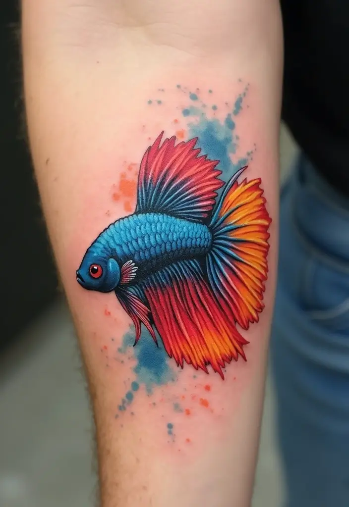 50 Betta Fish Tattoo Ideas with Unique and Colorful Designs 1 50 Betta Fish Tattoo Ideas with Unique and Colorful Designs - 1. Vibrant Watercolor Betta Fish