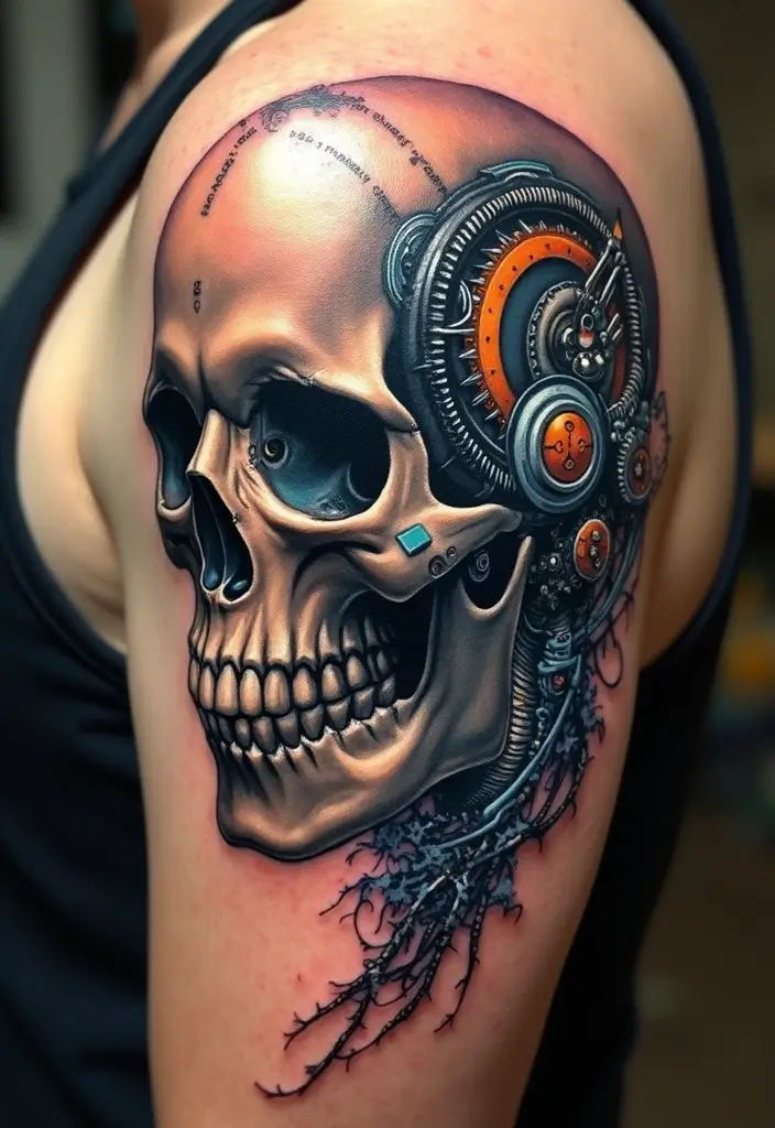 30 Biomech Tattoo Ideas with Futuristic and Bold Designs - 1. Cybernetic Skull