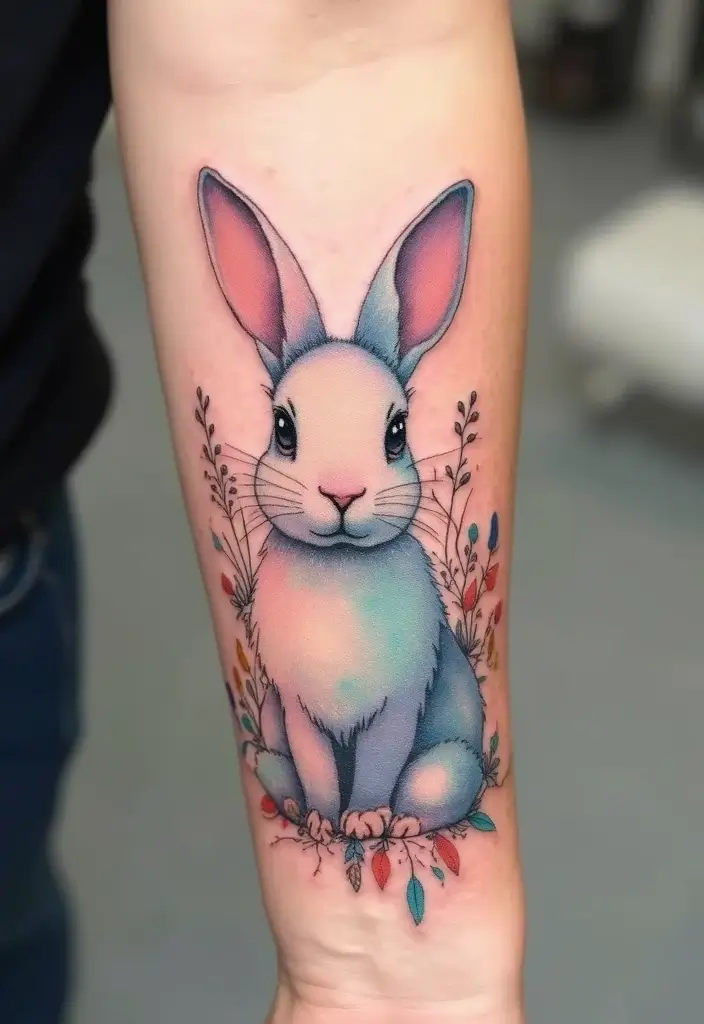 50 Bunny Tattoo Meaning Inspirations for Cute and Creative Designs - 1. Whimsical Watercolor Bunnies