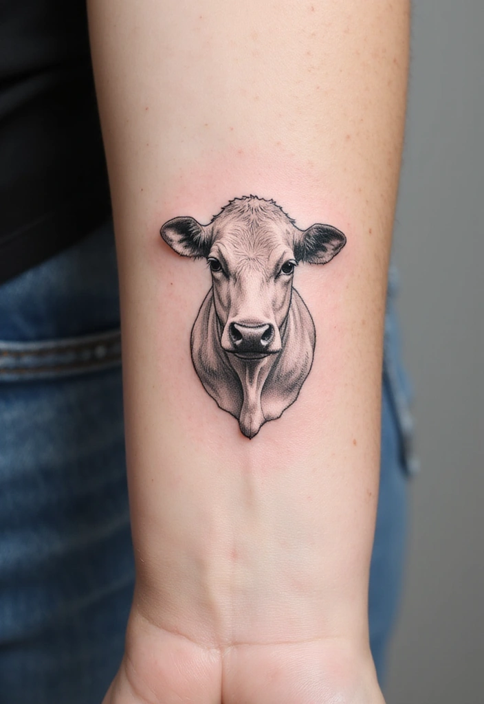 50 Cow Tattoo Designs with Fun and Unique Symbolism - 1. Minimalist Cow Line Art