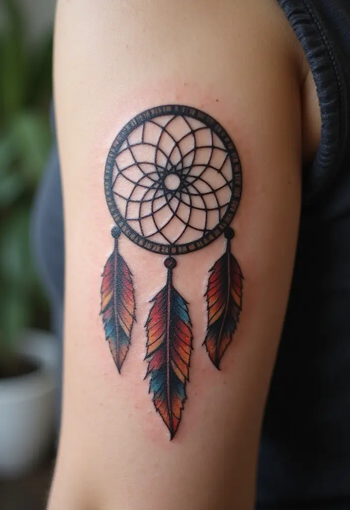 50 Dreamcatcher Tattoo Ideas with Cultural Symbolism 1 50 Dreamcatcher Tattoo Ideas with Cultural Symbolism - 1. Classic Dreamcatcher Design