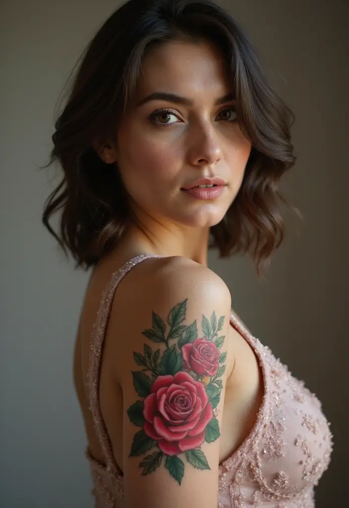 30 Flower Nipple Tattoo Ideas with Creative and Bold Designs - 1. Vibrant Rose Blossoms