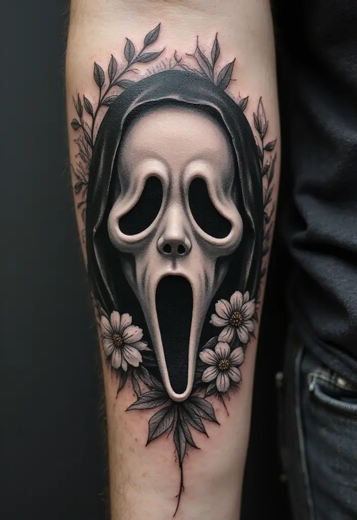 30 Ghostface Tattoo Ideas for Horror Fans - 1. Classic Ghostface Mask Tattoo