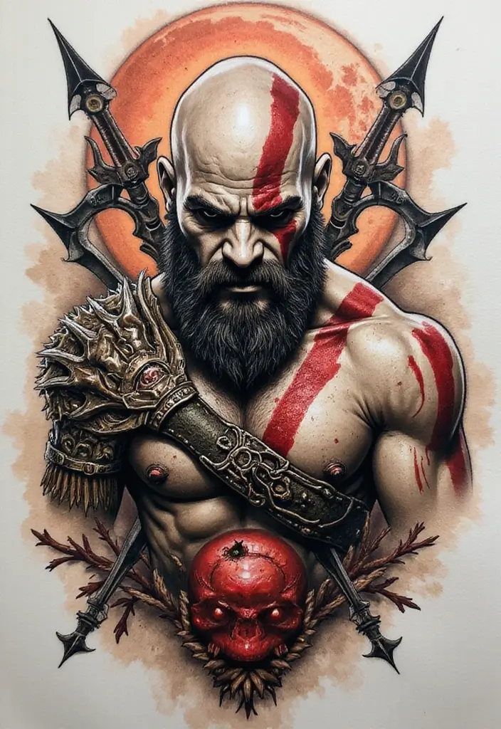 50 God of War Tattoo Ideas for True Fans of the Game - 1. Kratos Portrait