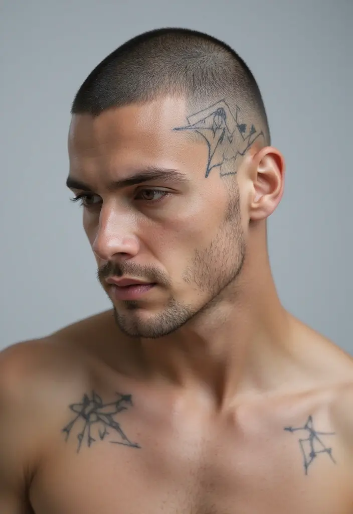 30 Head Tattoos for Men with Unique and Creative Styles 1 30 Head Tattoos for Men with Unique and Creative Styles - 1. Minimalist Geometric Shapes