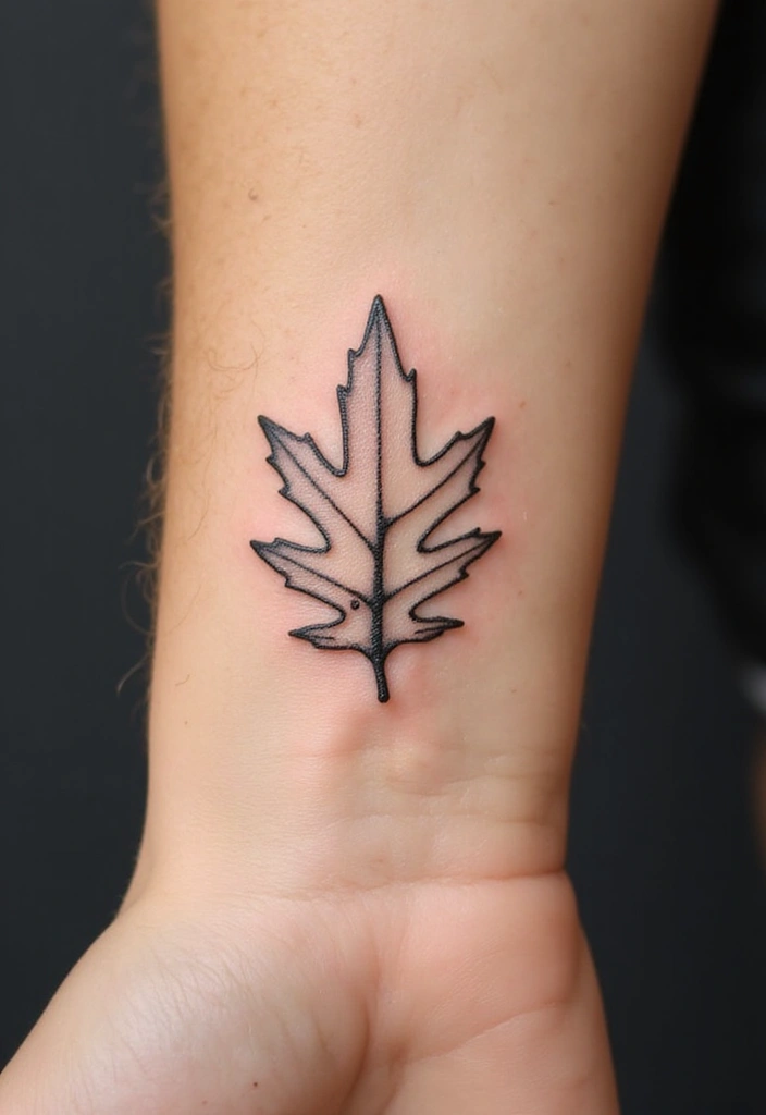 30 Oak Leaf Tattoo Designs with Nature-Inspired Symbolism - 1. Simple Outline Oak Leaf Tattoo