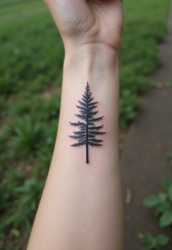 30 Pine Tree Tattoo Ideas with Nature-Inspired Symbolism - 1. Minimalist Pine Silhouette