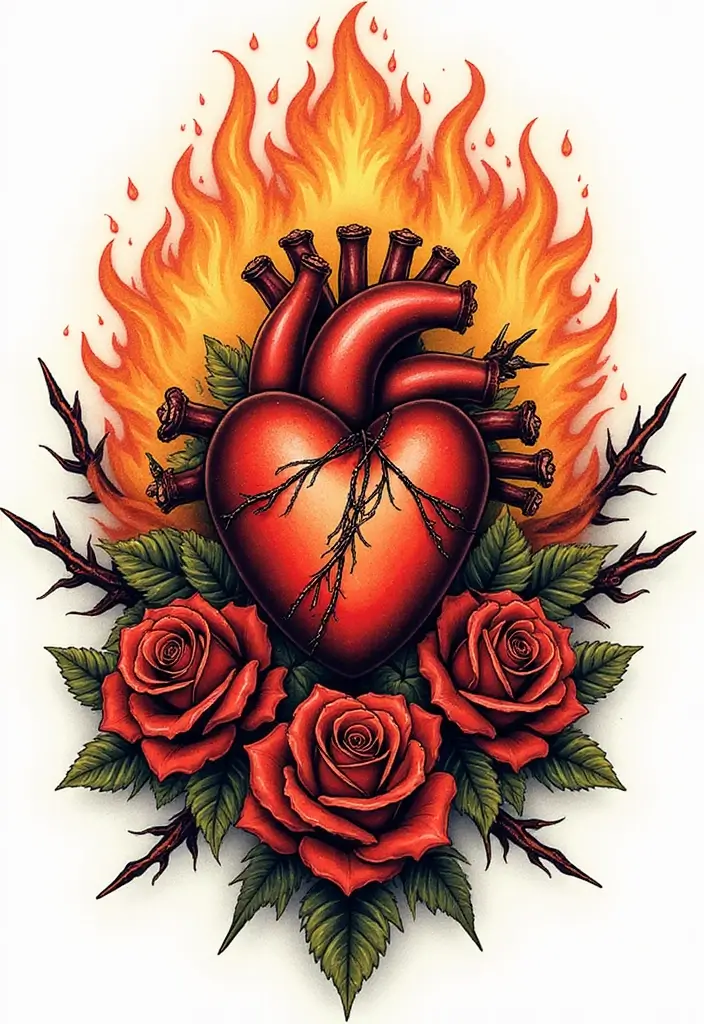 30 Sacred Heart Tattoo Ideas with Spiritual Symbolism 1 30 Sacred Heart Tattoo Ideas with Spiritual Symbolism - 1. Classic Sacred Heart with Flames