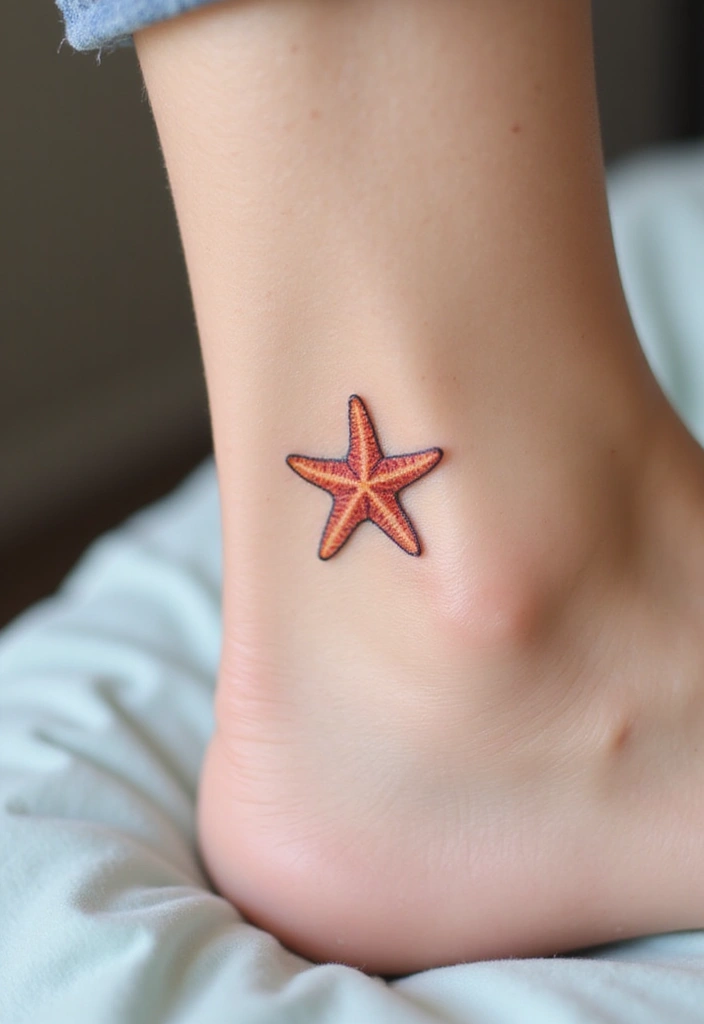 30 Simple Starfish Tattoo Ideas with Minimalist Symbolism 1 30 Simple Starfish Tattoo Ideas with Minimalist Symbolism - 1. Tiny Starfish on the Ankle