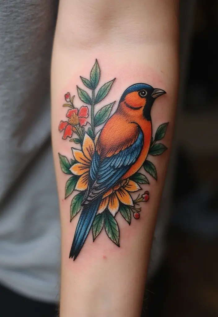50 Sparrow Tattoos with Symbolism and Artistic Styles - 1. Traditional Sparrow Tattoo