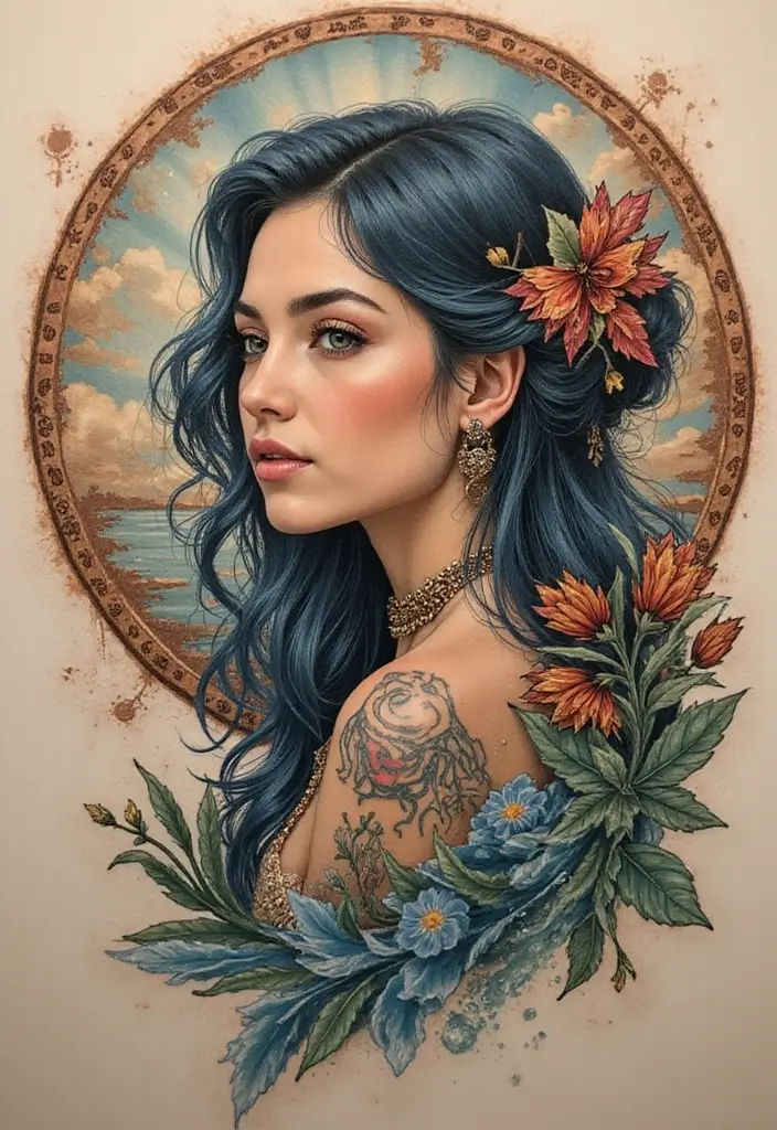 30 Aquarius Tattoos with Zodiac Symbolism and Style 20 30 Aquarius Tattoos with Zodiac Symbolism and Style - 20. Detailed Portrait Tattoos