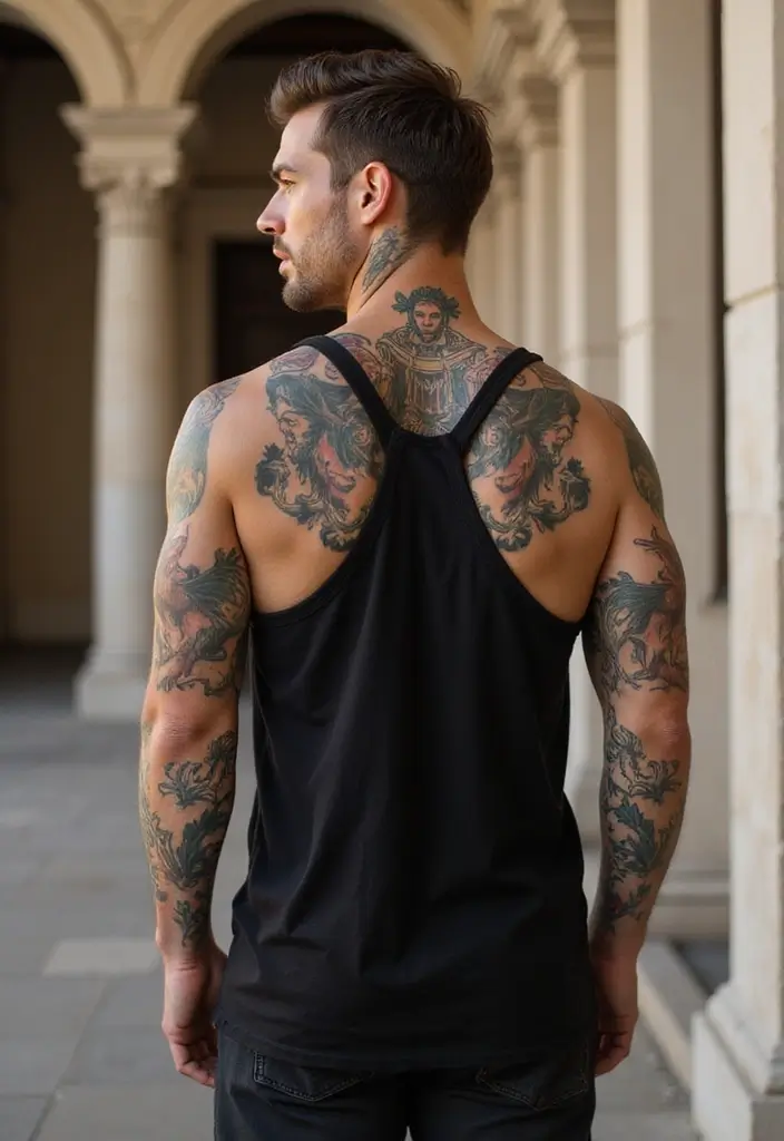 30 Back Tattoo Ideas for Men with Bold and Powerful Designs 20 30 Back Tattoo Ideas for Men with Bold and Powerful Designs - 20. Greek Mythology