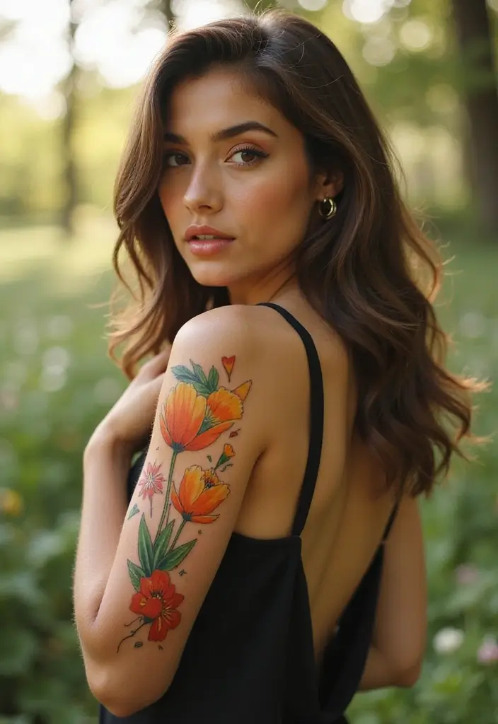50 California Poppy Tattoo Ideas with Symbolism and Beauty - 20. California Poppy with Abstract Shapes