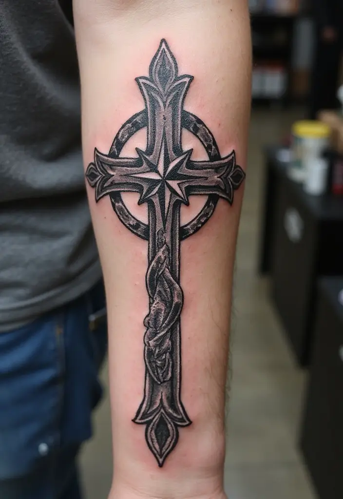 30 Celtic Cross Tattoos for Men and Women with Spiritual Value 20 30 Celtic Cross Tattoos for Men and Women with Spiritual Value - 20. Celtic Cross with a Compass