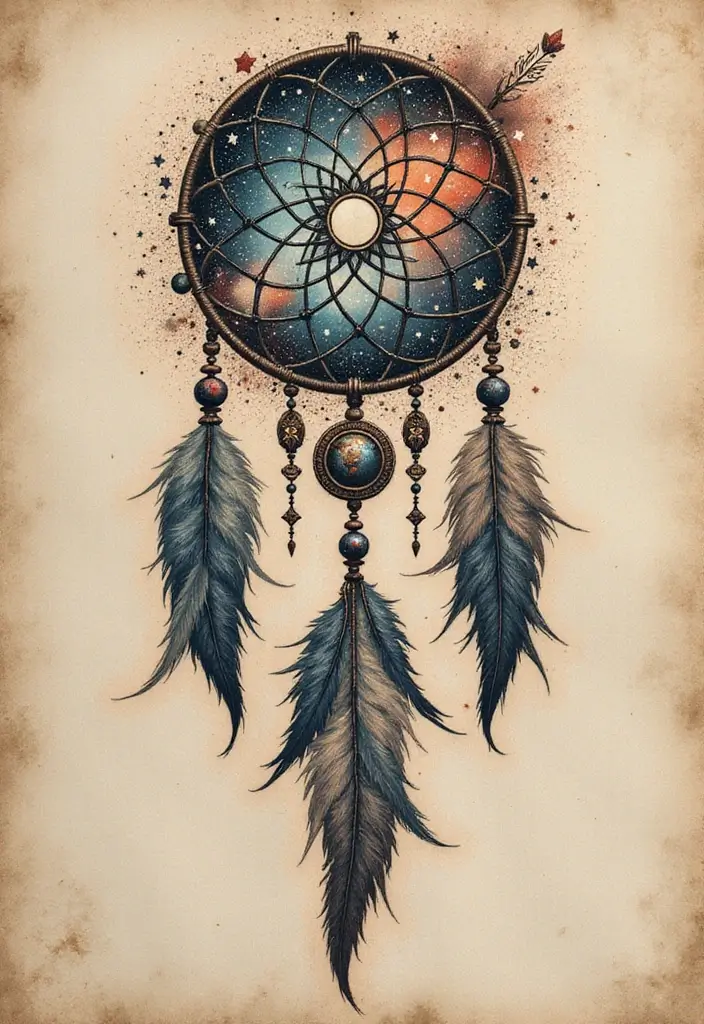 50 Dream Catcher Tattoo Meaning Ideas with Deep Symbolism 20 50 Dream Catcher Tattoo Meaning Ideas with Deep Symbolism - 20. Connectivity with the Universe