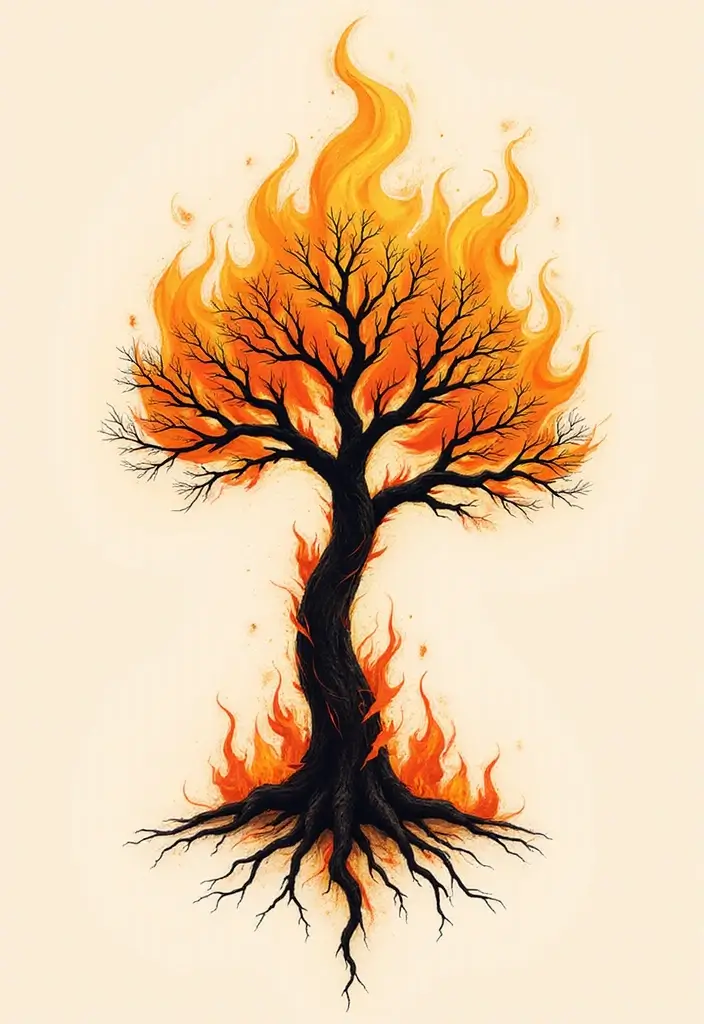 30 Fire Tattoos with Bold and Striking Designs 20 30 Fire Tattoos with Bold and Striking Designs - 20. Fire Tree: Roots and Growth