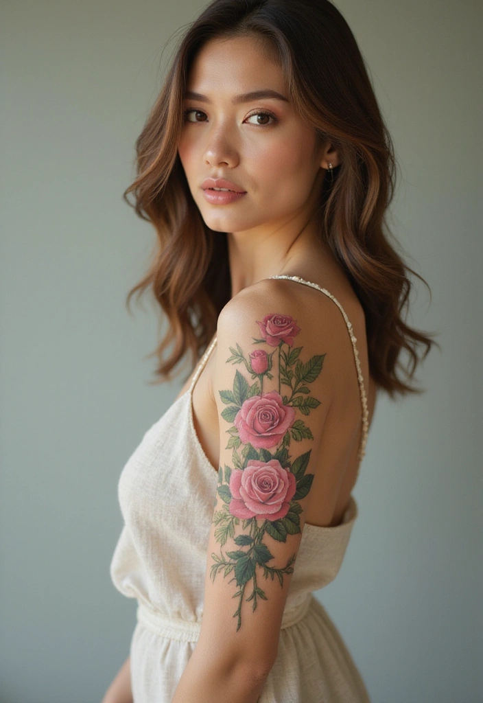 30 Flower Nipple Tattoo Ideas with Creative and Bold Designs - 20. Charming Garden Rose Tattoos