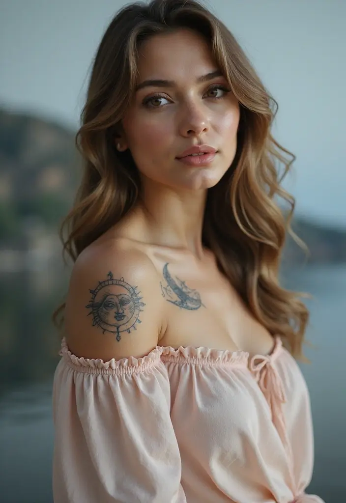 50 Front Shoulder Tattoos for Females That Are Stylish and Bold 20 50 Front Shoulder Tattoos for Females That Are Stylish and Bold - 20. Celestial Bodies