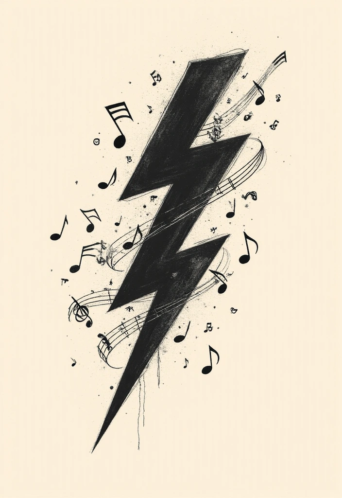 50 Lightning Bolt Tattoos with Bold and Striking Designs 20 50 Lightning Bolt Tattoos with Bold and Striking Designs - 20. Lightning Bolt with Music Notes