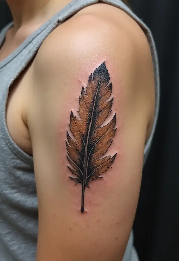 30 Oak Leaf Tattoo Designs with Nature-Inspired Symbolism - 20. Oak Leaf and Feather Tattoo