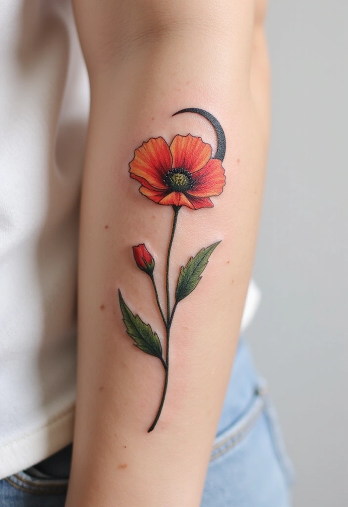 30 Poppy Tattoo Ideas with Symbolic Meanings 20 30 Poppy Tattoo Ideas with Symbolic Meanings - 20. Poppy with Moon