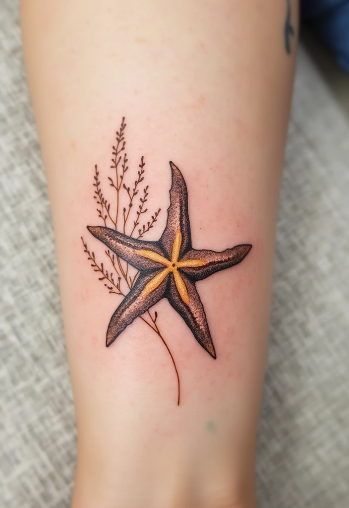 30 Simple Starfish Tattoo Ideas with Minimalist Symbolism 20 30 Simple Starfish Tattoo Ideas with Minimalist Symbolism - 20. Starfish with Seaweed