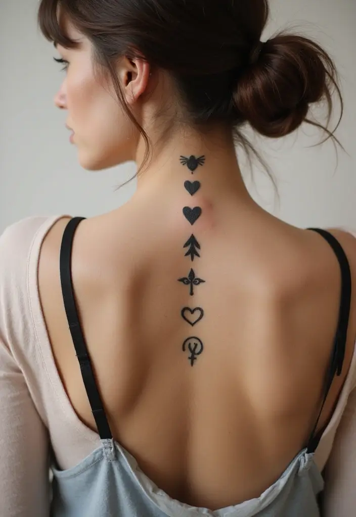 99 Stunning Spine Tattoos for Women to Inspire Your Next Ink - 20. Personal Symbols