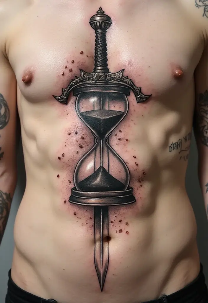 50 Sword Tattoo Designs and Symbolism to Inspire Your Next Ink 20 50 Sword Tattoo Designs and Symbolism to Inspire Your Next Ink - 20. Sword and Hourglass