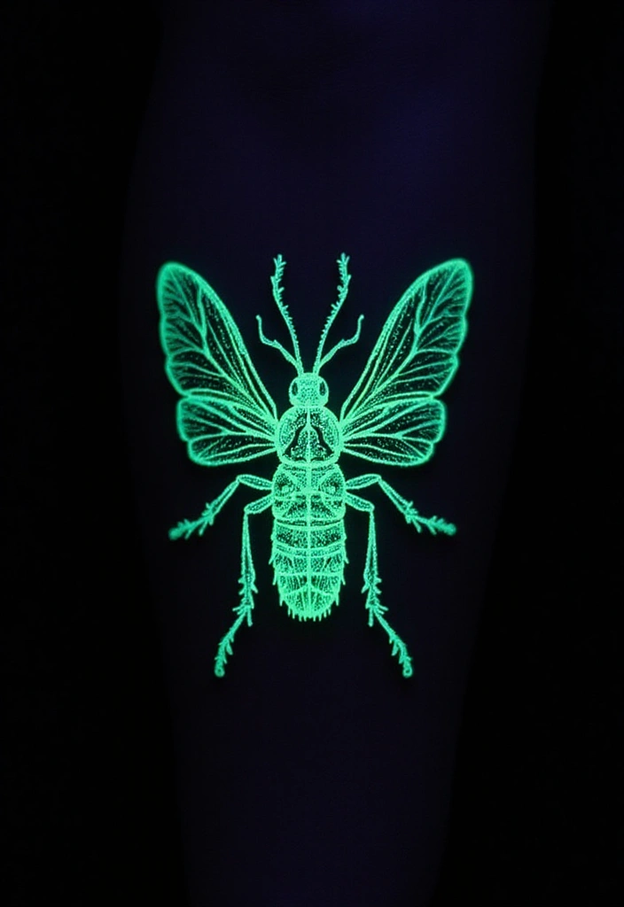 50 Bug Pin Tattoo Designs That Are Unique and Creative - 21. Glow-in-the-Dark Insect Tattoos