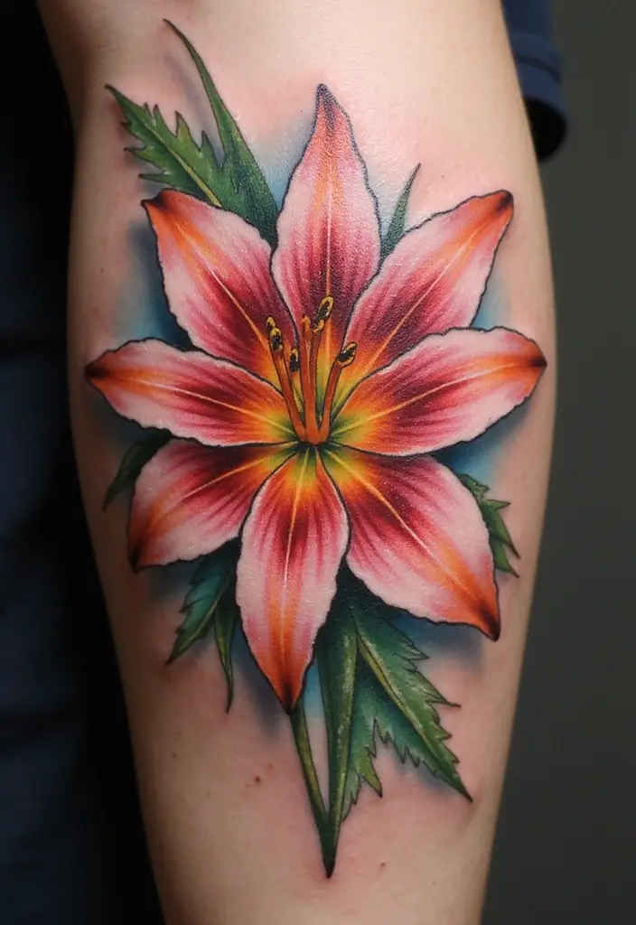 50 Stargazer Lily Tattoos with Elegant and Symbolic Designs 21 50 Stargazer Lily Tattoos with Elegant and Symbolic Designs - 21. Layered Petals