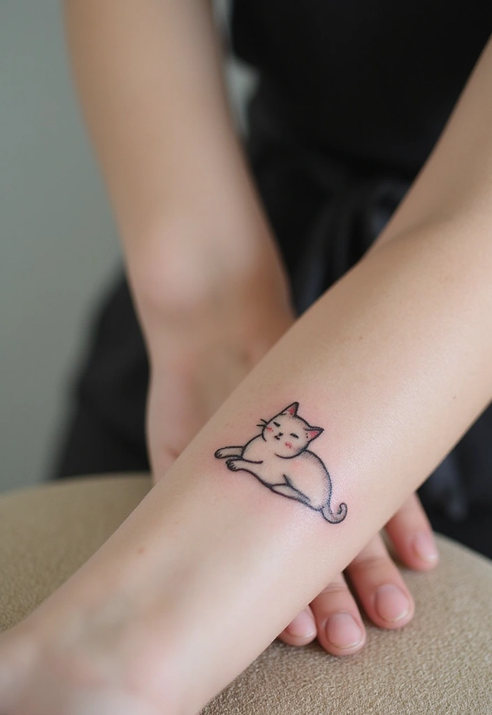 50 Creative Cat Tattoo Ideas for Every Style - 21. Lying Cat Tattoos