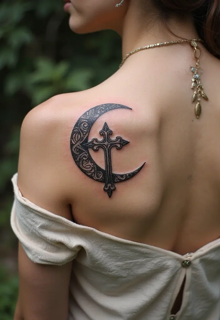 30 Celtic Cross Tattoos for Men and Women with Spiritual Value 21 30 Celtic Cross Tattoos for Men and Women with Spiritual Value - 21. Crescent Moon Celtic Cross