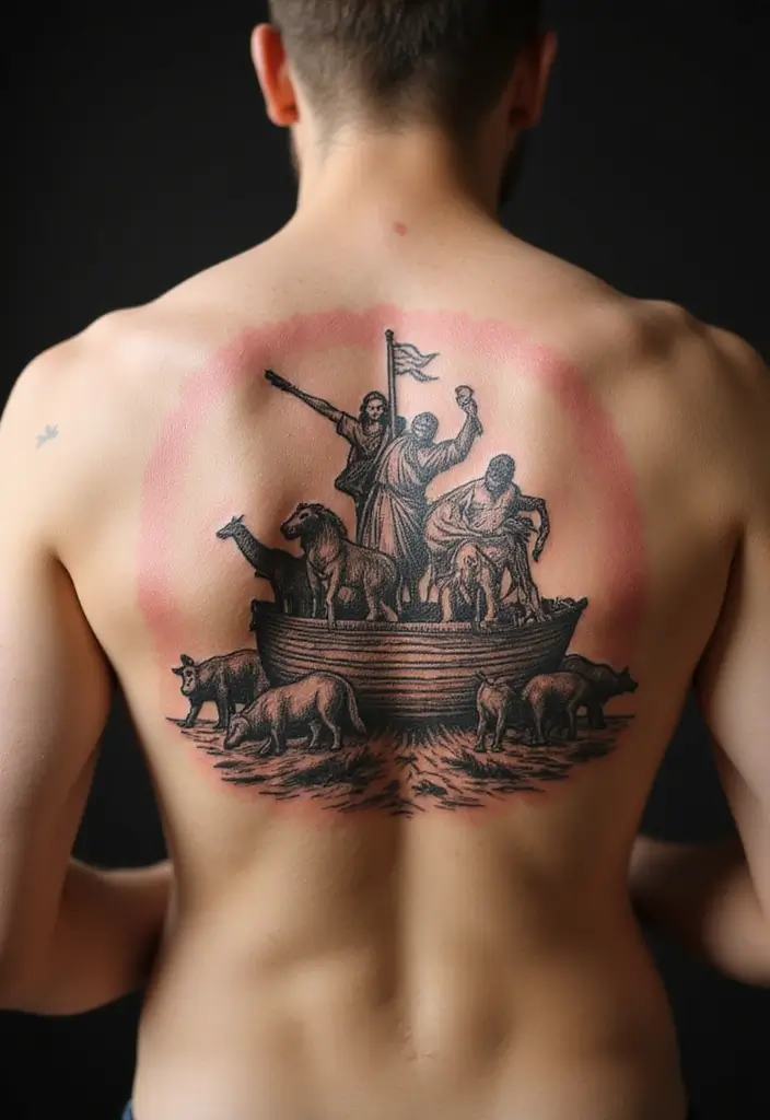 50 Christian Back Tattoos with Meaningful and Powerful Designs - 21. Noah's Ark
